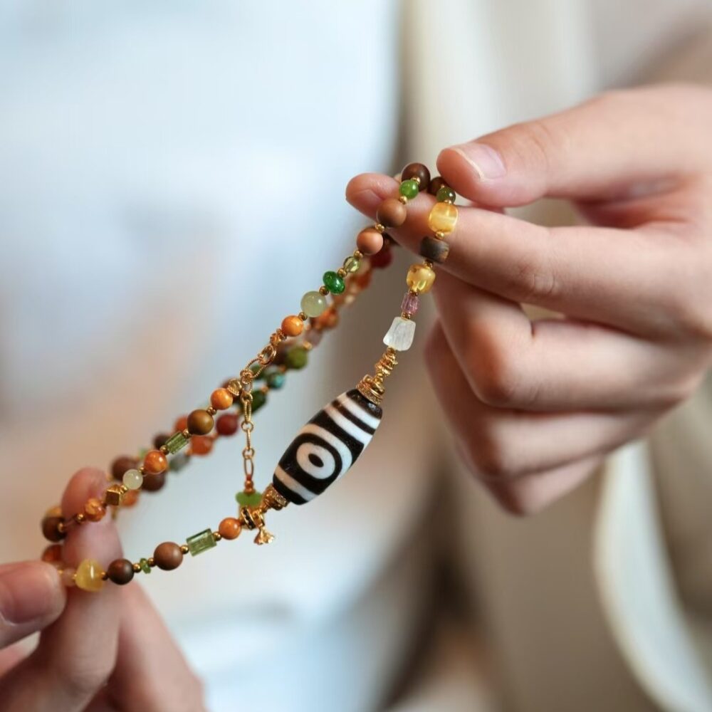 Candy Color Dzi Bead Clavicle Necklace - 图片 4