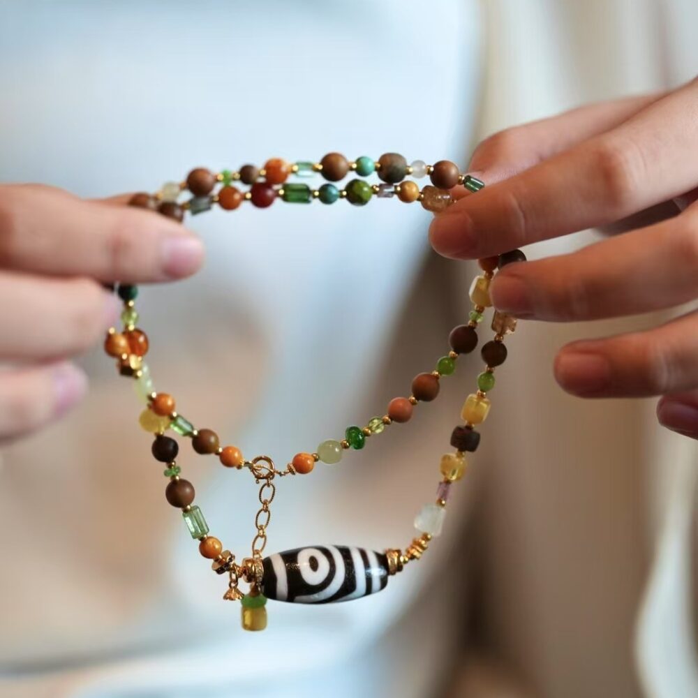 Candy Color Dzi Bead Clavicle Necklace - 图片 5