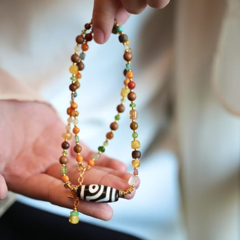Candy Color Dzi Bead Clavicle Necklace - 图片 6