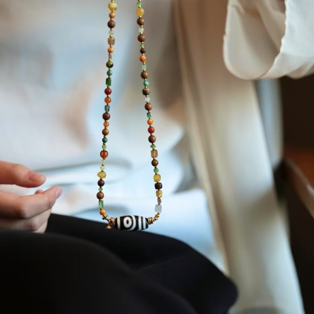 Candy Color Dzi Bead Clavicle Necklace - 图片 3