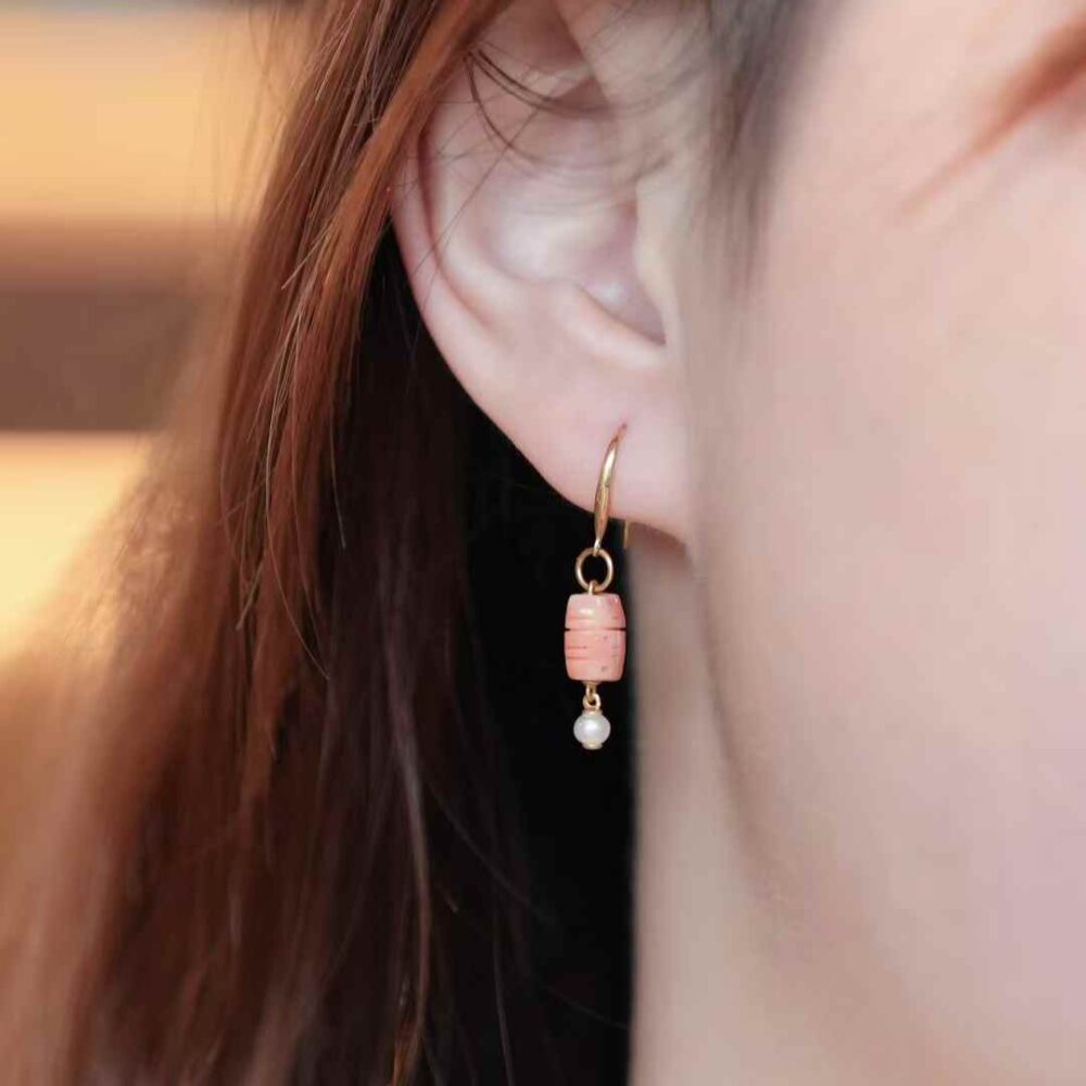 Pink Coral Double Happiness Earrings - 图片 2