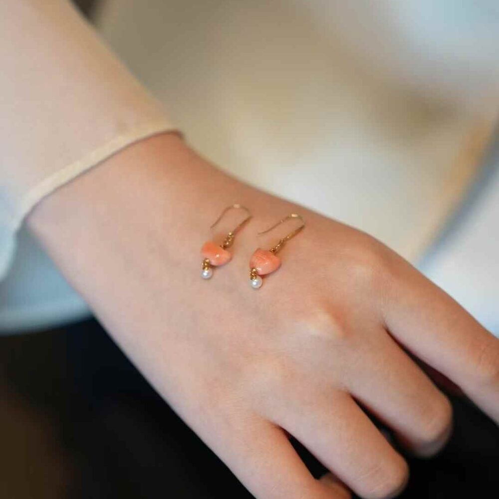 Pink coral ingot earrings - 图片 3