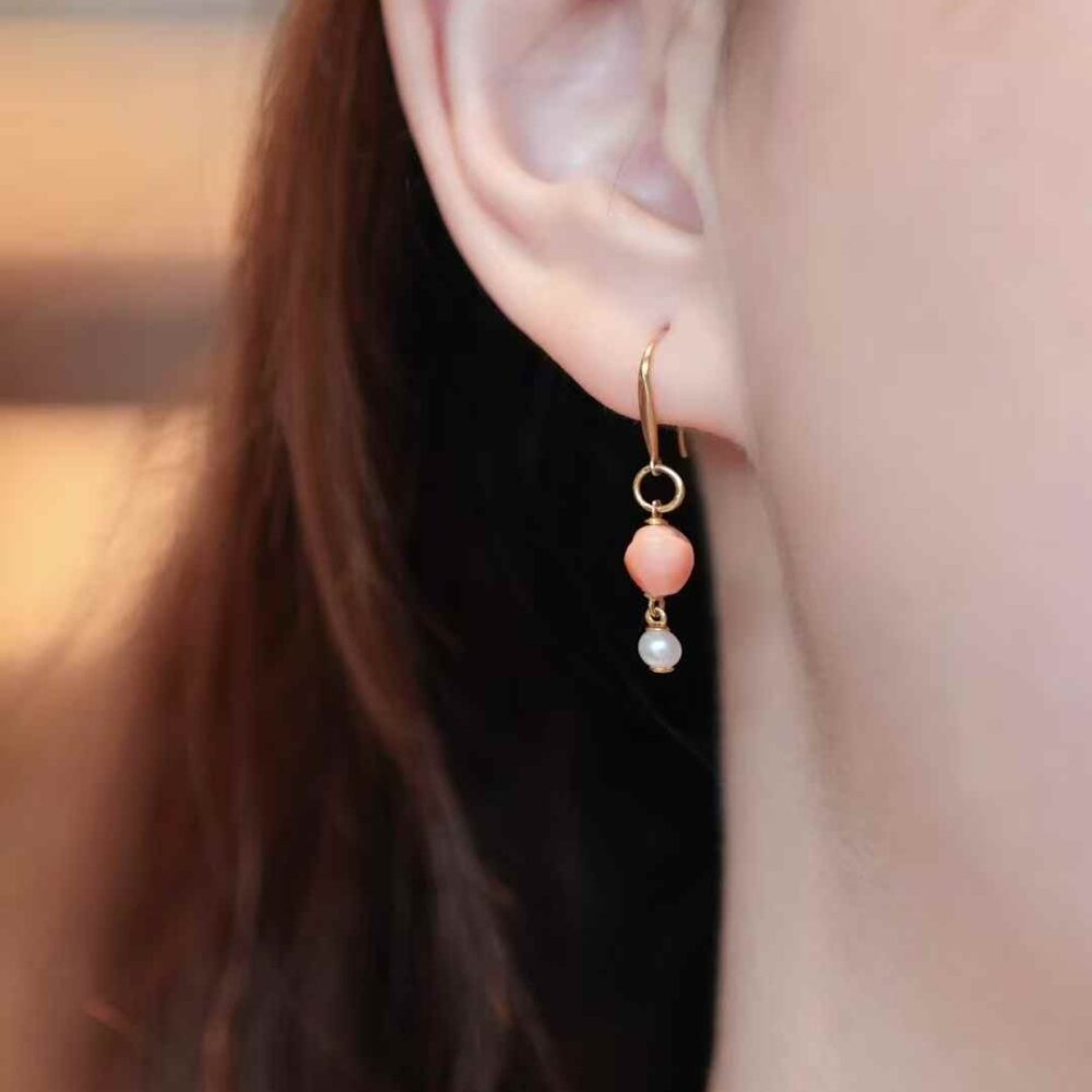 Pink coral ingot earrings - 图片 2