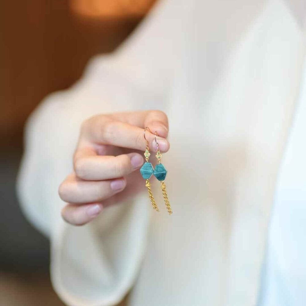 Coral Jade Antique Multi-faceted Earrings - 图片 3