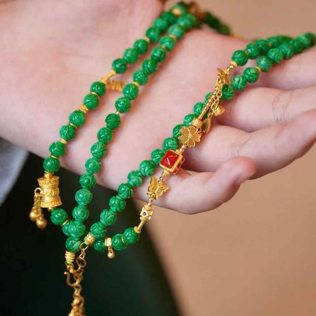 Burmese spicy green jadeite bead necklace - 图片 3