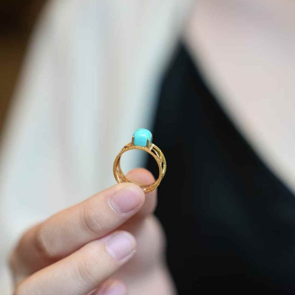 Turquoise 18k Gold Sugar Cube Ring - 图片 2