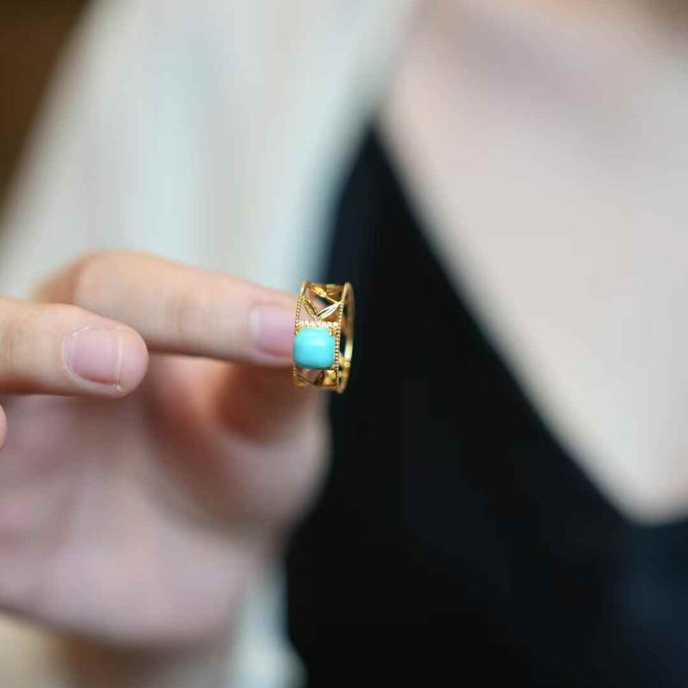 Turquoise 18k Gold Sugar Cube Ring - 图片 4