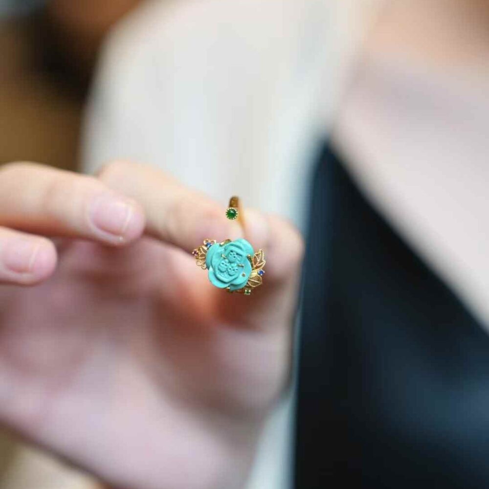 "Skull Rose" Turquoise 18k Ring - 图片 4