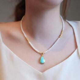 High Blue Turquoise Aurora Pearl Necklace
