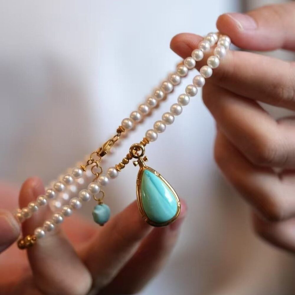 High Blue Turquoise Aurora Pearl Necklace - 图片 6