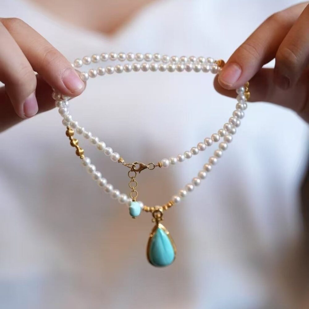 High Blue Turquoise Aurora Pearl Necklace - 图片 4