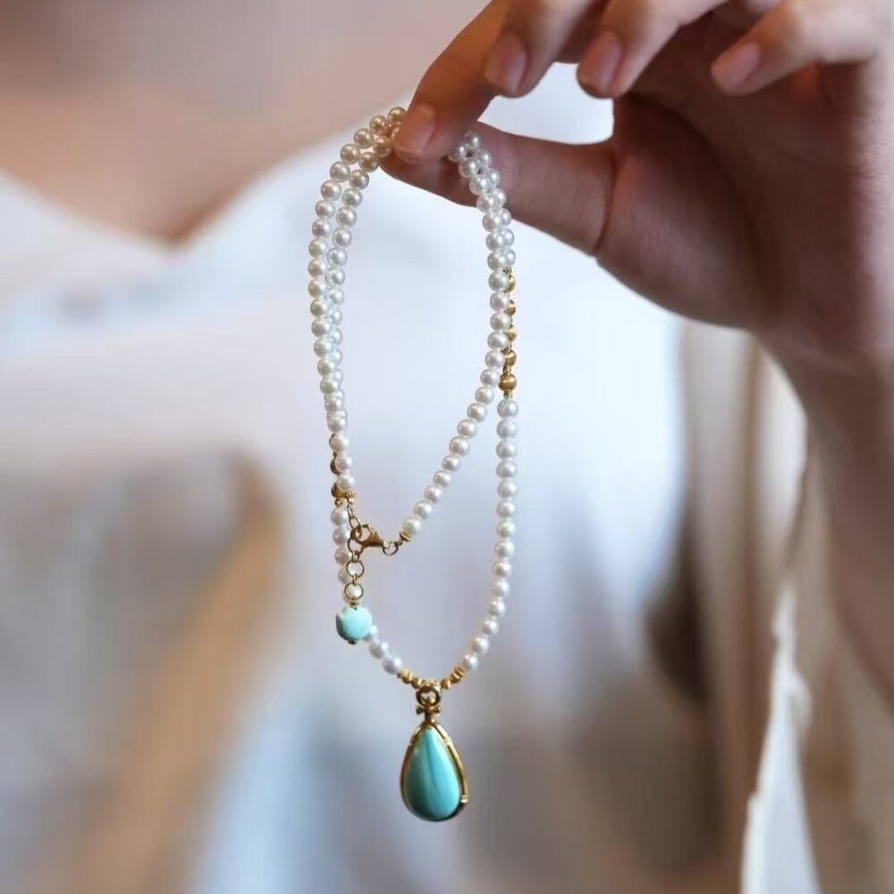 High Blue Turquoise Aurora Pearl Necklace - 图片 3