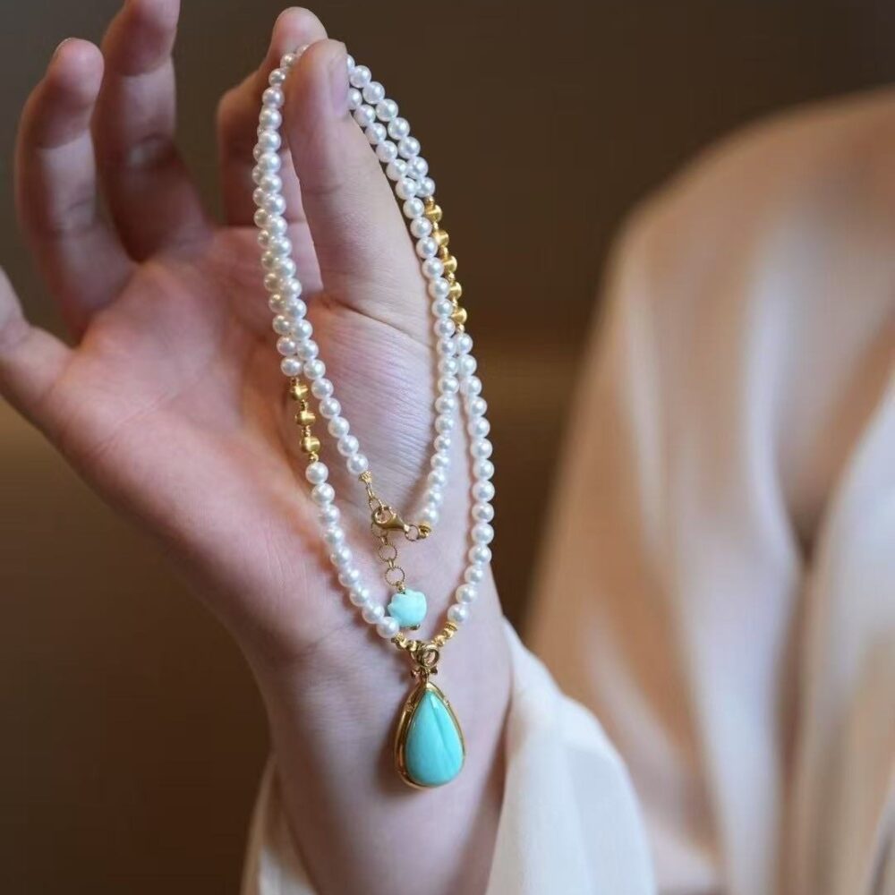 High Blue Turquoise Aurora Pearl Necklace - 图片 2