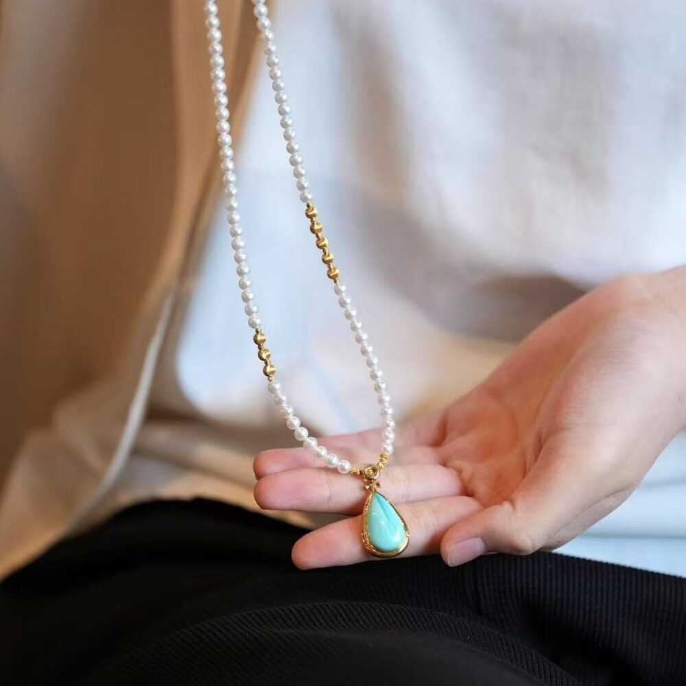 High Blue Turquoise Aurora Pearl Necklace - 图片 5