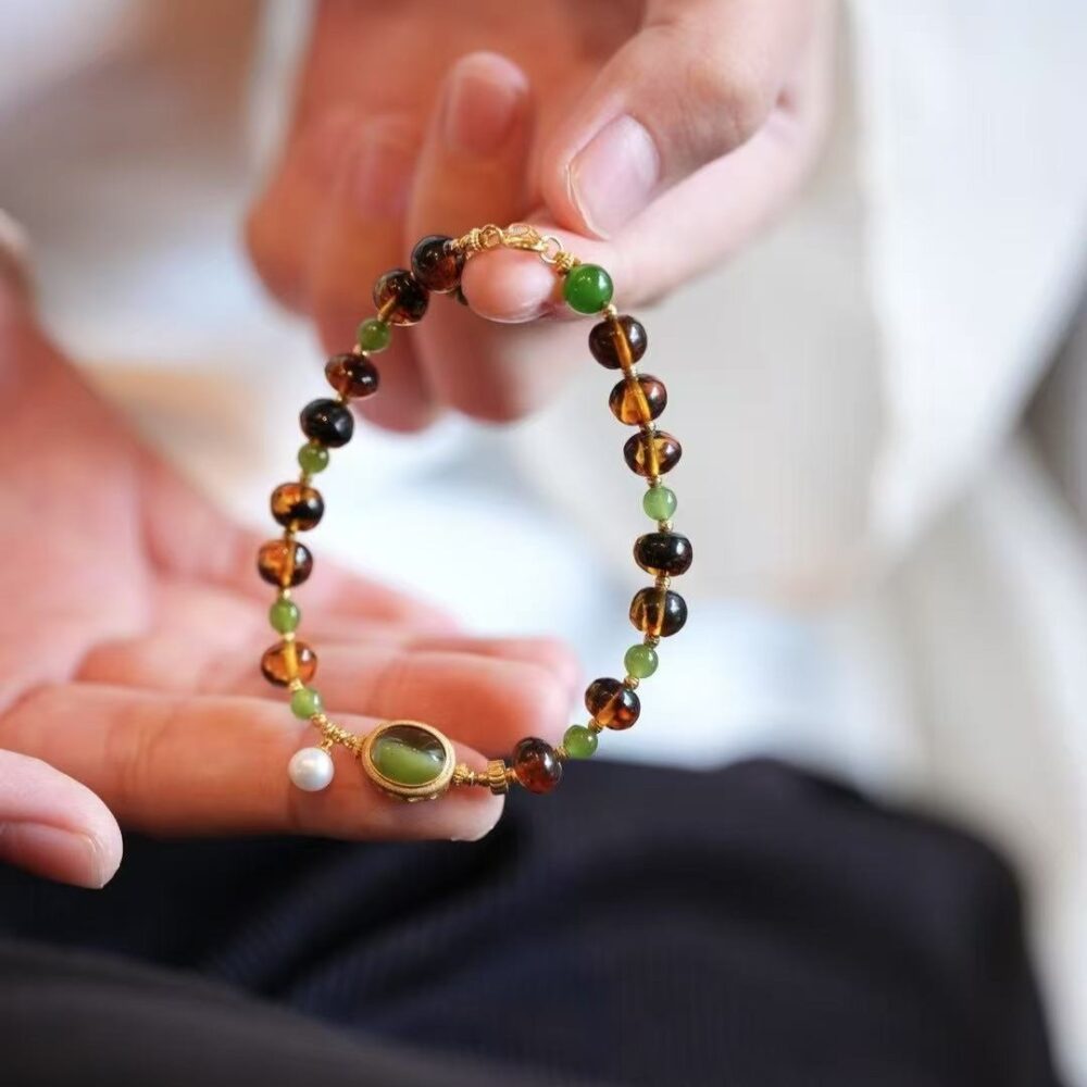 18K Gold Amber Jasper Multi-Treasure Bracelet