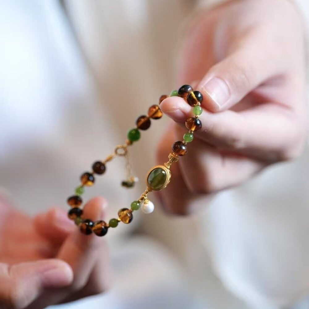 18K Gold Amber Jasper Multi-Treasure Bracelet - 图片 3