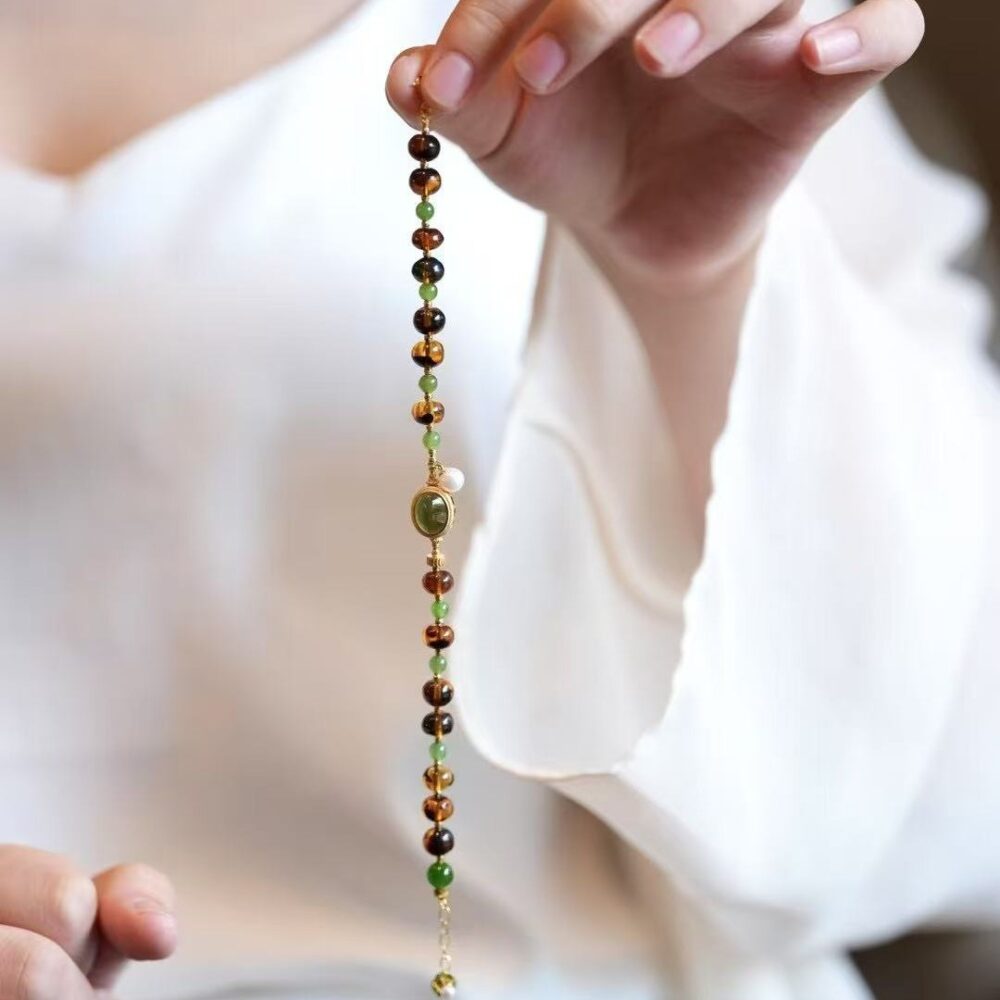 18K Gold Amber Jasper Multi-Treasure Bracelet - 图片 4