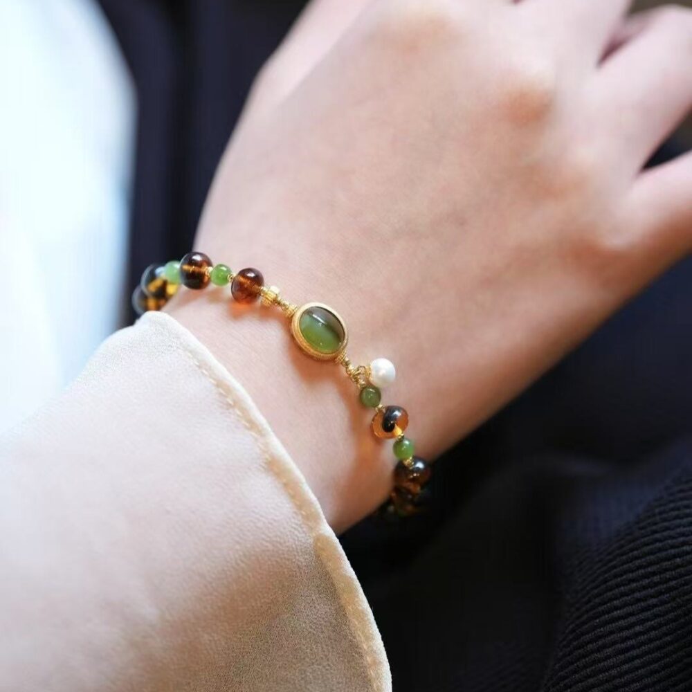 18K Gold Amber Jasper Multi-Treasure Bracelet - 图片 2