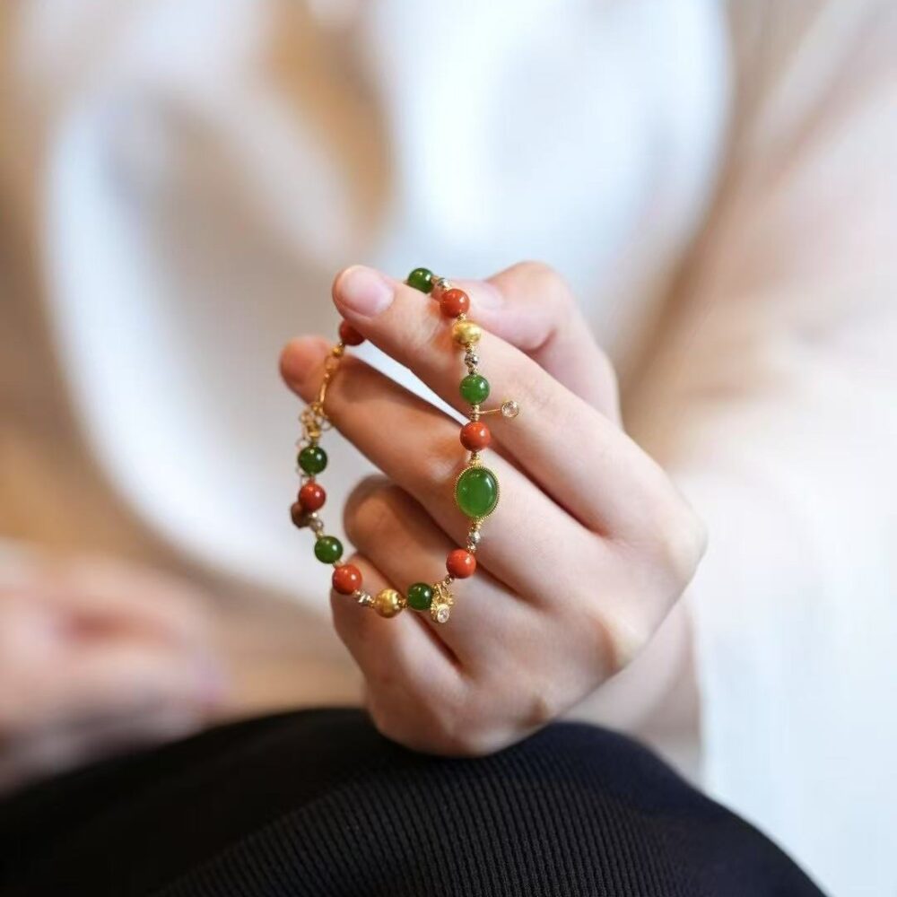 Jade and red multi-treasure bracelet - 图片 3