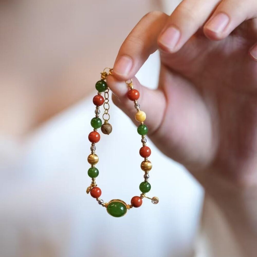 Jade and red multi-treasure bracelet - 图片 2