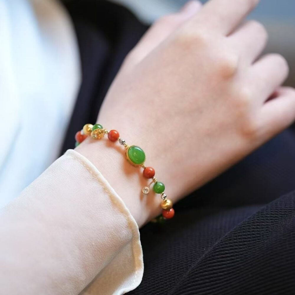 Jade and red multi-treasure bracelet - 图片 6