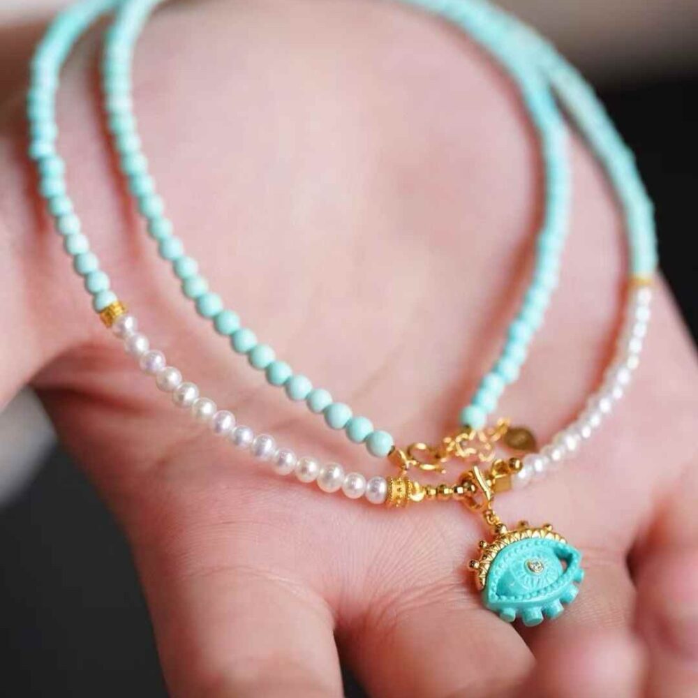 Raw turquoise rice bead clavicle necklace (Eye of Horus) - 图片 3
