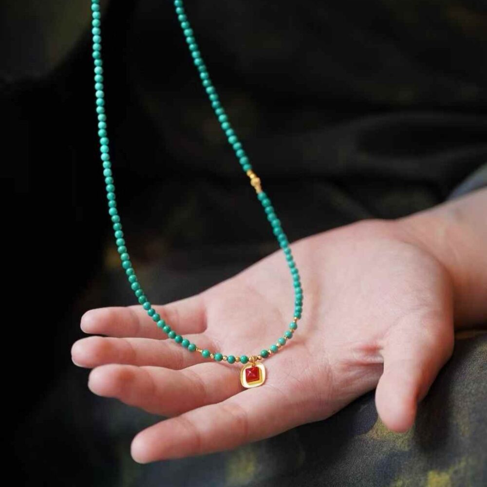 Aka Coral + Turquoise Clavicle Necklace - 图片 6