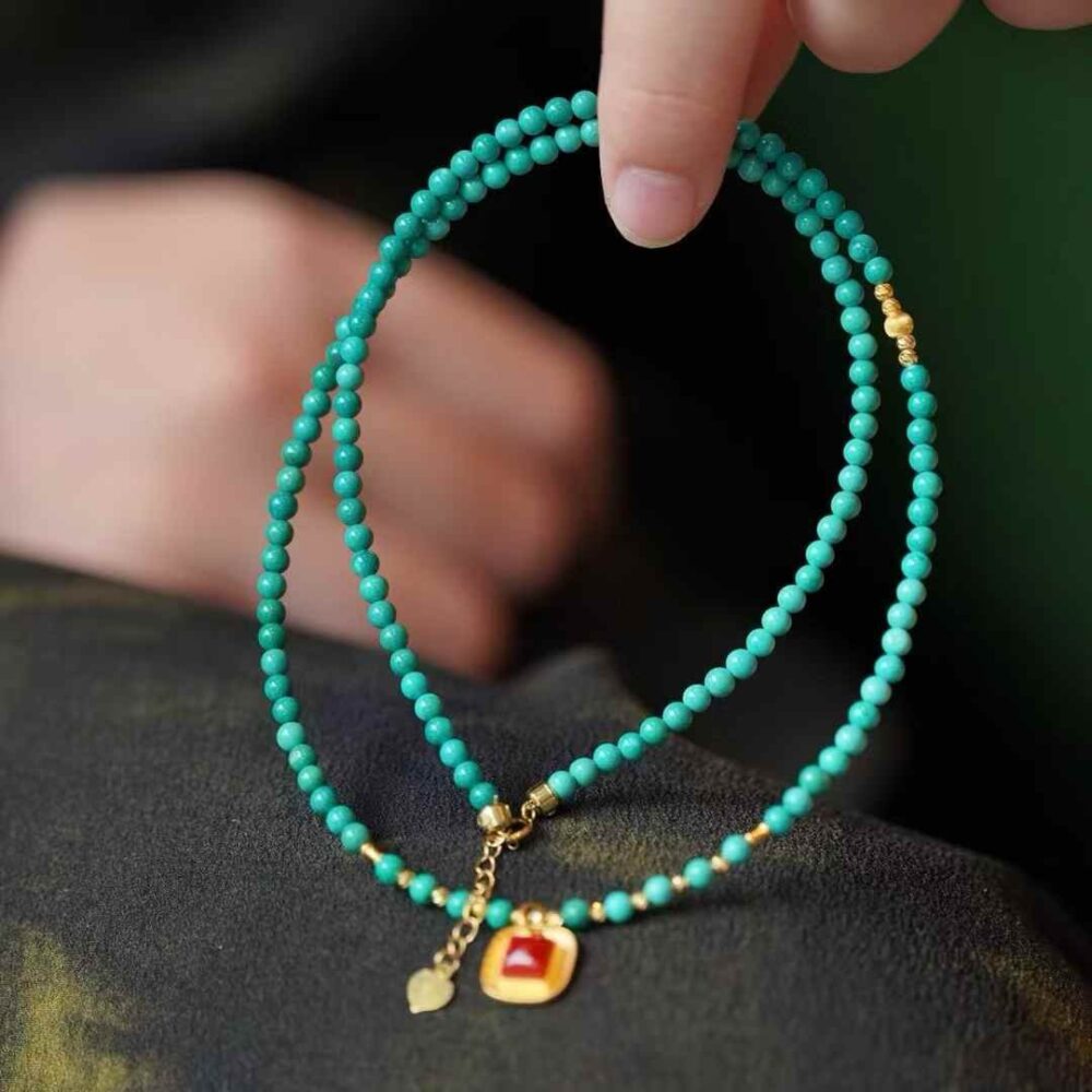 Aka Coral + Turquoise Clavicle Necklace - 图片 5