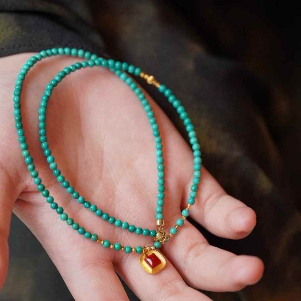 Aka Coral + Turquoise Clavicle Necklace - 图片 4