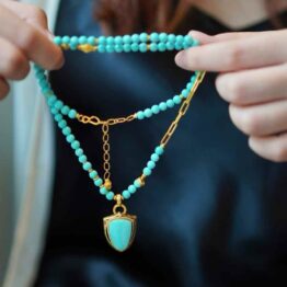 Original turquoise necklace design (shield pendant)